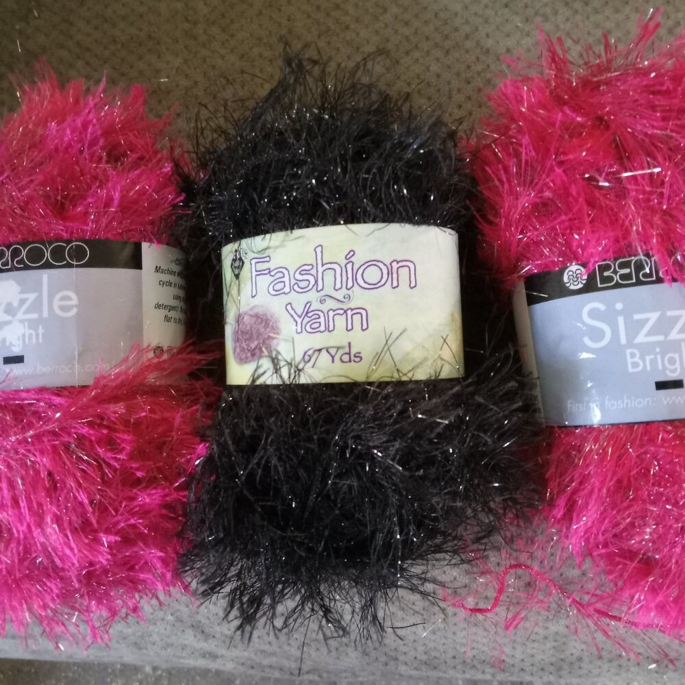 Berroco Sizzle Yarn-2 Hot Pink & Silver +1 Black & Silver - Buy 3 get 1 FREEW